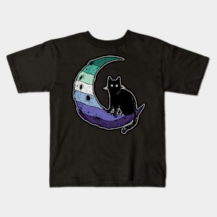 Gay Man Pride Cat Moon Kids T-Shirt